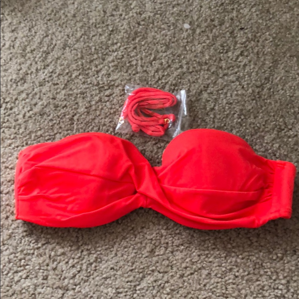 Orange strapless bikini top
